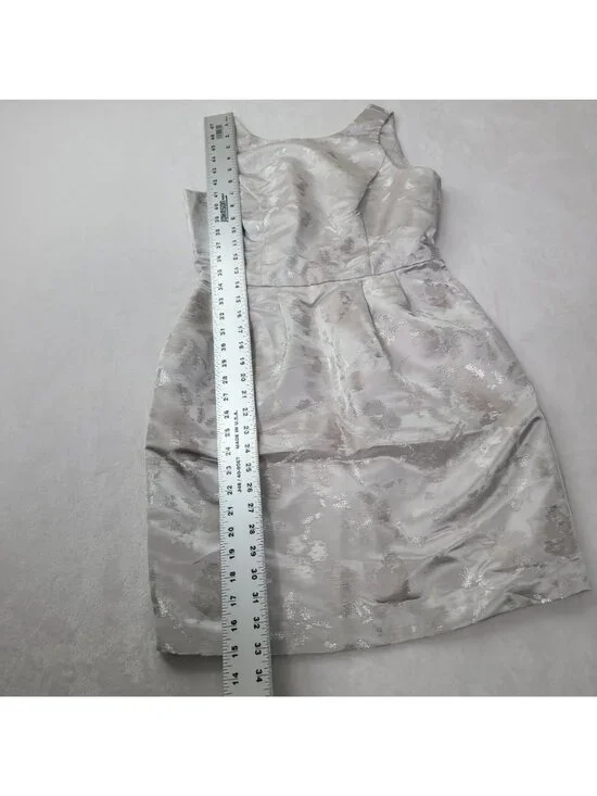 White House Black Market Women's Sleeveless Silver Jacquard Dress Size 4P - Picture 8 of 12